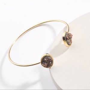 Anthropologie Gold Plated Druzy Adjustable Cuff Stacking Bangle Bracelet